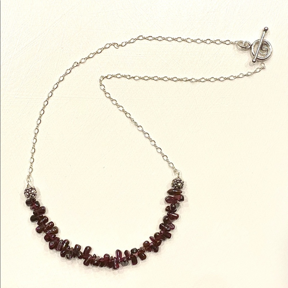 Handcrafted Garnet Nugget and Sterling Silver Necklce
